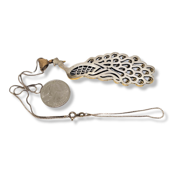 EMERALD RUBY ZIRCON PEACOCK PENDANT 925 18" - Picture 3 of 11